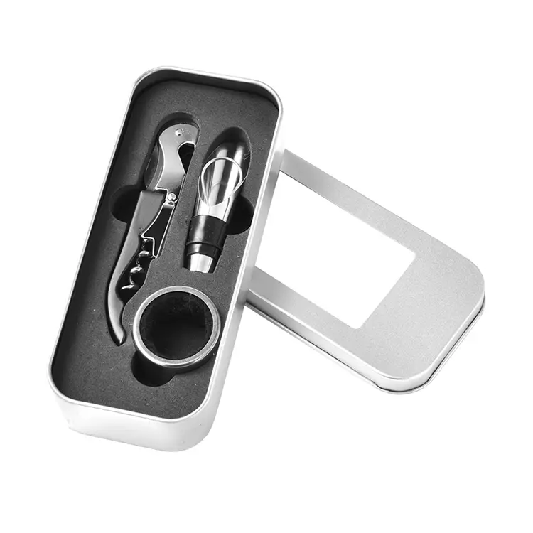 3pcs Aksesori Wain dengan tetingkap Tin Box Set Wain